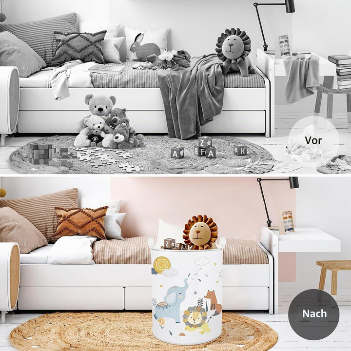 Clastyle 45L Waldtier Elefant Fuchs Löwe Wolken Baby Wäschekorb Giraffe Affe Spielzeug Kleidung Weis
