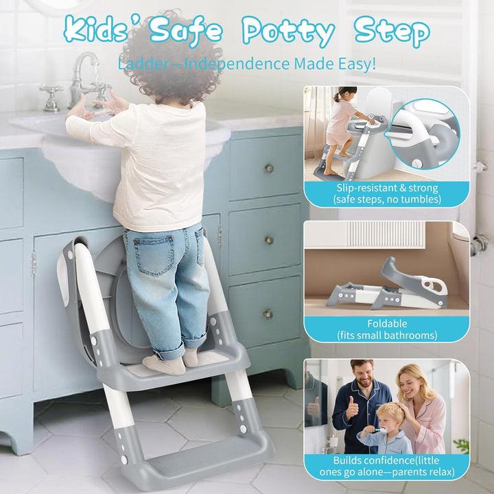 Toilettensitz Kinder mit Treppe, Toilettentrainer für Kinder, 2 IN 1 Toilettentrainer mit Treppe für