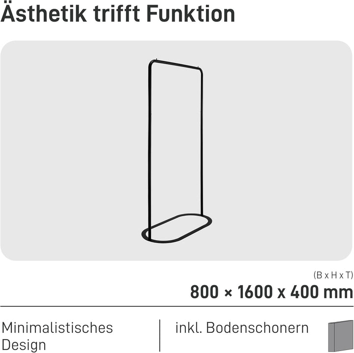 Natural Goods Berlin Kleiderständer OVAL - Kleiderstange Schwarz 160 cm x 80 cm - Stehender Metall K