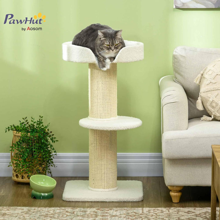 PawHut Kratzbaum 91 cm Katzenturm mit Sisalstämme, Plattform, Kissen mehrstöckiger Katzenkratzbaum,