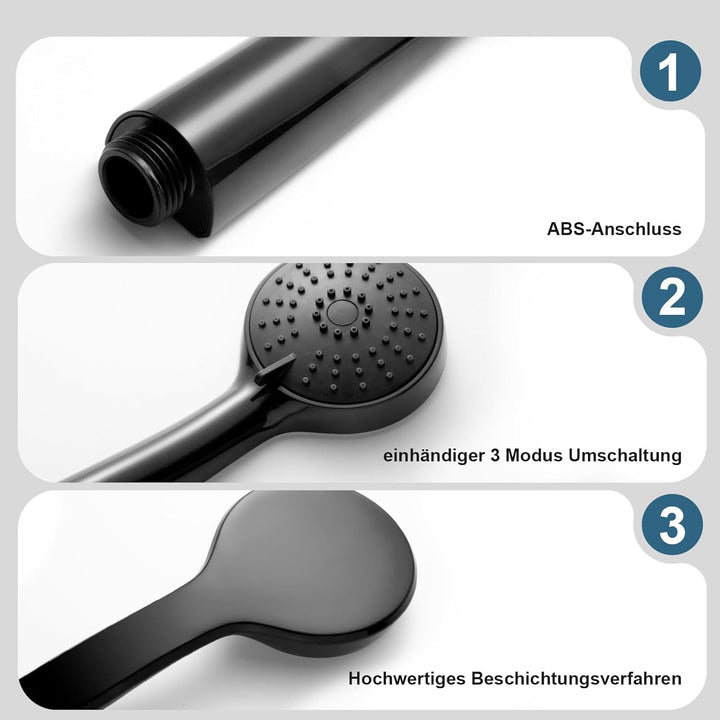 OFFO Duschschlauch mit Duschkopf, Wassersparend und Hochdruck, Handbrause mit 3 Strahlarten, Handbra