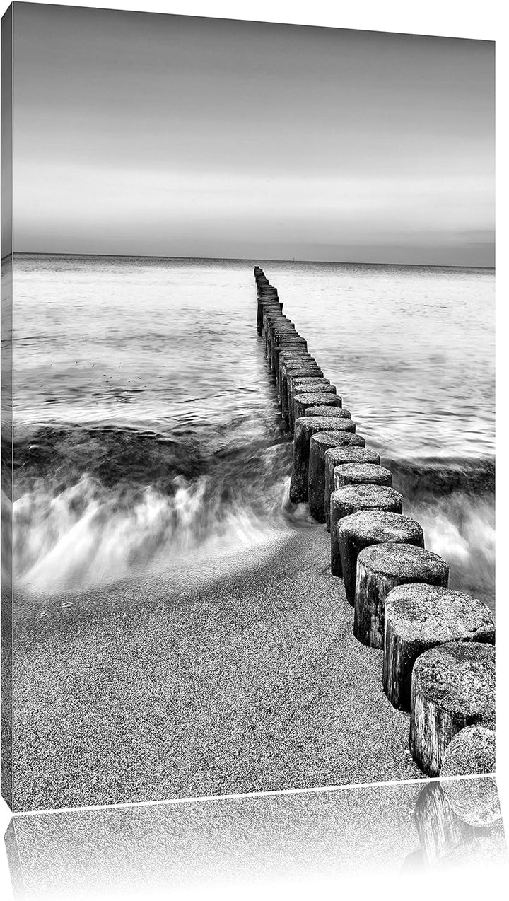 Pixxprint Wellenbrecher im Meer als Leinwandbild | Grösse: 100x70 cm | Wandbild | Kunstdruck | ferti