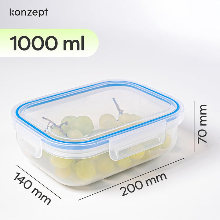 KONZEPT Frischhaltedosen mit Deckel 1L Set 6er Kühlschrank Organizer Transparent Mealprepboxen Stape