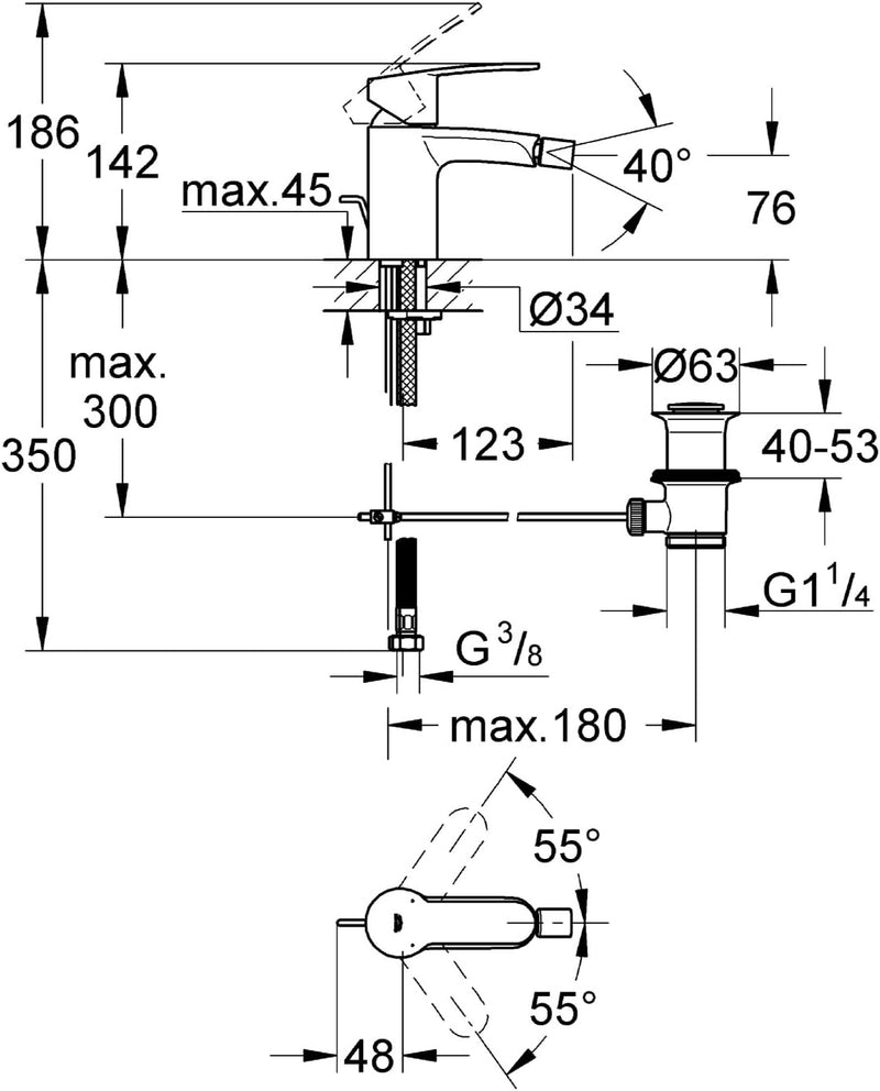 GROHE Eurostyle Cosmopolitan Einhand-Bidetbatterie (schnelle Befestigung, flexible Anschlussschläuch