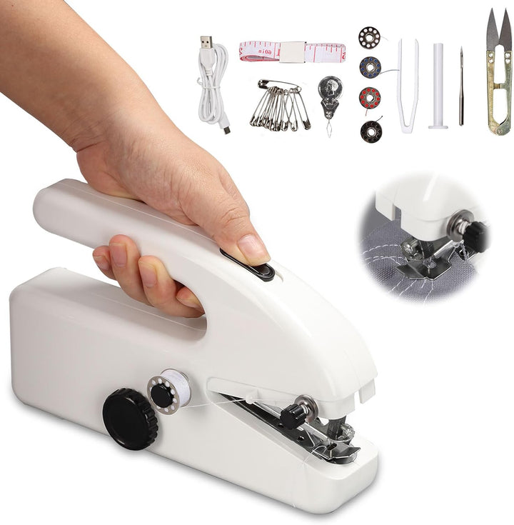 Mini Nähmaschine, Tragbare Handnähmaschine für Dicke Stoffe, Hand Nähmaschine mit Nähset für Anfänge
