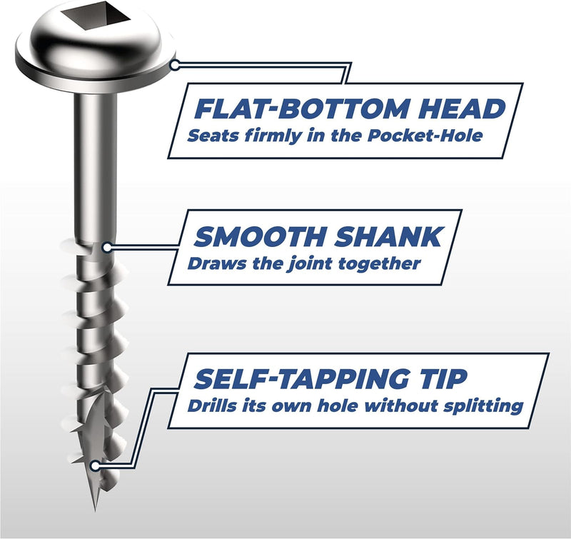 Kreg SML-C125S5-100 305 Stainless Steel Pocket Hole Screws - 1 1/4, 8 Coarse, Washer Head, 100 count