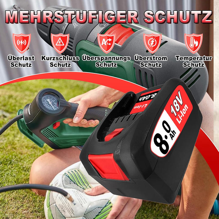 Ersatzakku für Bosch Home and Garden Werkzeuge 2 Stück 8000mAh 18V Lithium Ionen Kompatibel mit Bosc
