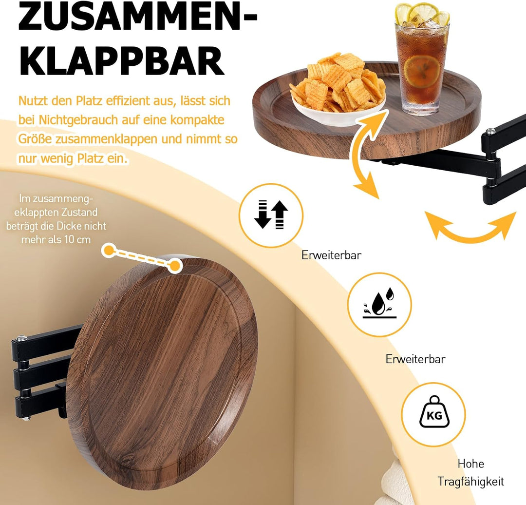 Wandklapptisch Rund, 720° Frei Einstellbar Klapptisch Wand Schreibtisch, 30cm Ausziehbar Tisch Aus H