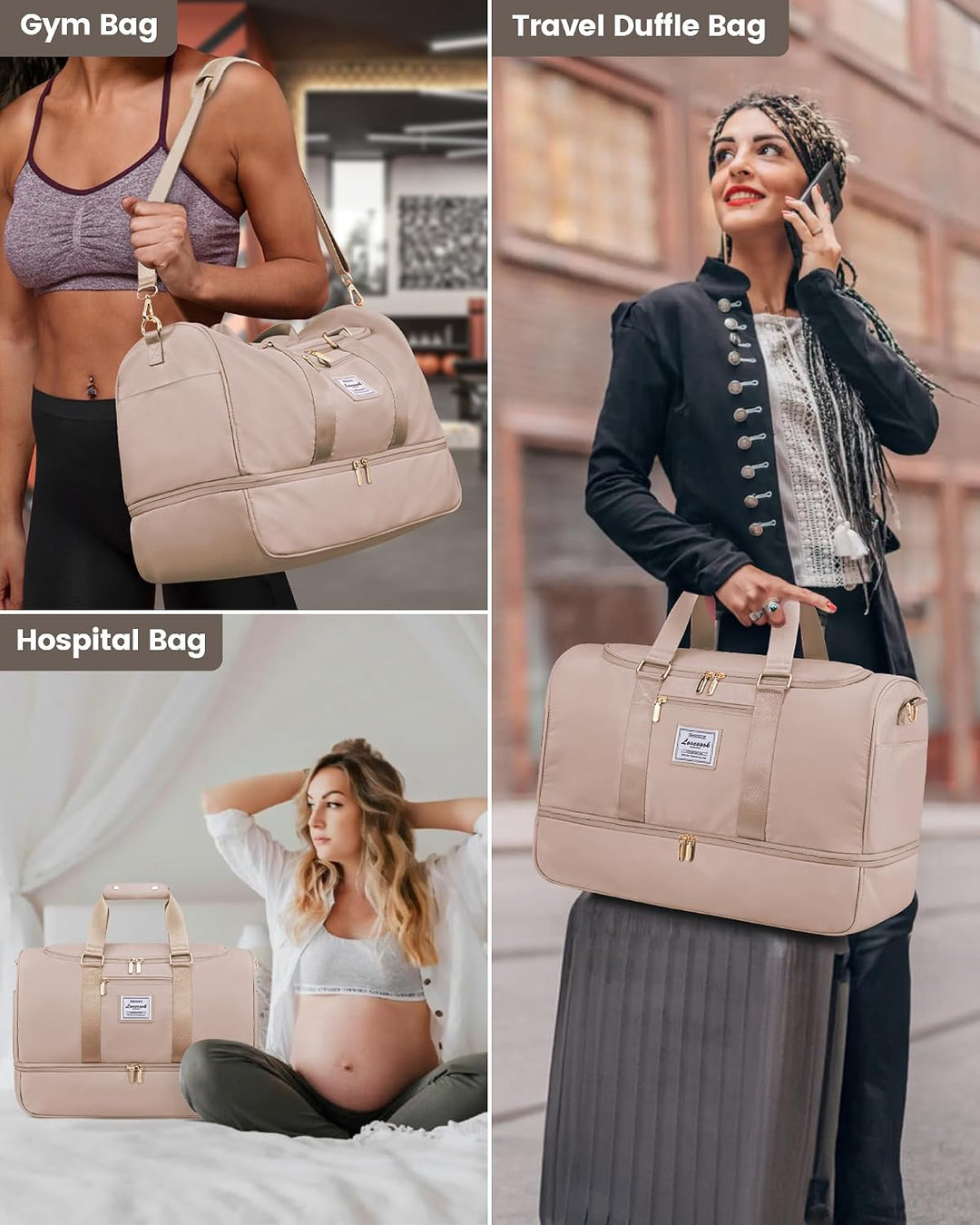 LOVEVOOK Sporttasche Reisetasche Gross, 50L Travel Bag mit Kulturtasche, Schuhfach &amp; Nassfach, Wasse
