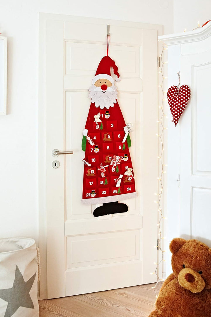 HEITMANN DECO 93341 Filz-Adventskalender Santa - Adventskalender zum Befüllen und Aufhängen - Weihna