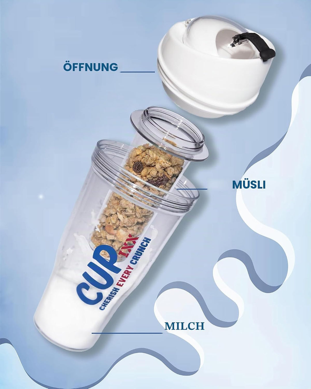 Generisch Müslibecher für Unterwegs für Cornflaks Müsli CerealCup to Go ohne Löffel Tragbar Cupixx (