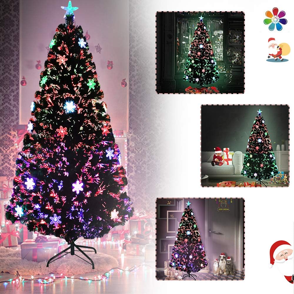 LZQ PVC Weihnachtsbaum Künstliche 150cm/ 5 ft mit Weihnachtsbäume mit LED Beleuchtung Glasfaser und