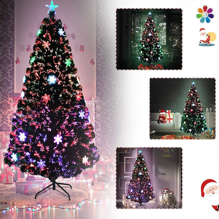 LZQ PVC Weihnachtsbaum Künstliche 150cm/ 5 ft mit Weihnachtsbäume mit LED Beleuchtung Glasfaser und