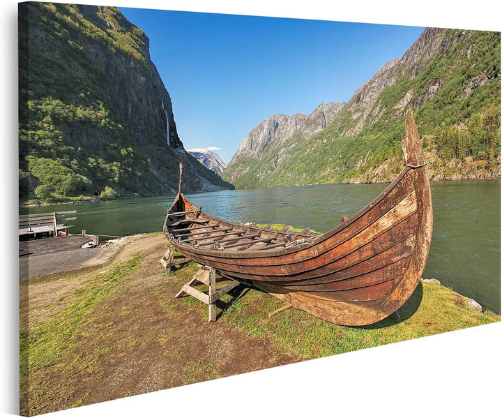 islandburner Bild auf Leinwand Altes Wikingerboot Gudvangen Dorf Flam Norwegen Bilder Wandbilder Pos