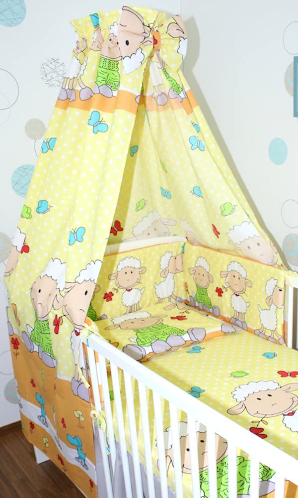 Babybett Himmel Vollstoff - Schaf Gelb - für Baby Bett Vollstoffhimmel Baumwolle