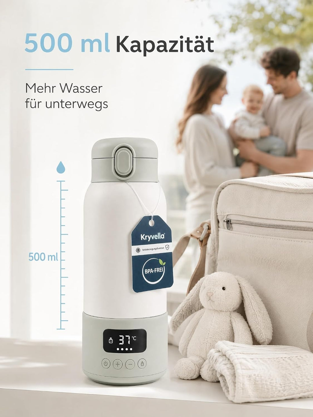 Tragbarer Flaschenwärmer Baby für unterwegs,500ml Kapazität,100W Schnellwärmung,24-Stunden-Konstantt