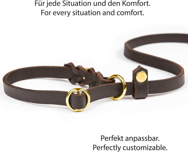 CopcoPet Retrieverleine mit Zugstopp für mittelgrosse Hunde – 1,20m x 12mm Moxonleine in Braun – Fet