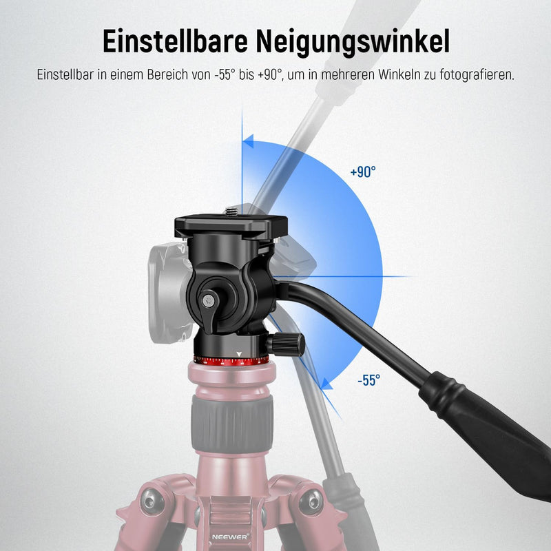 NEEWER Stativ Fluidkopf Pan Tilt Head mit Schnellwechselplatte und Griff, Metall Kamera Stativkopf k