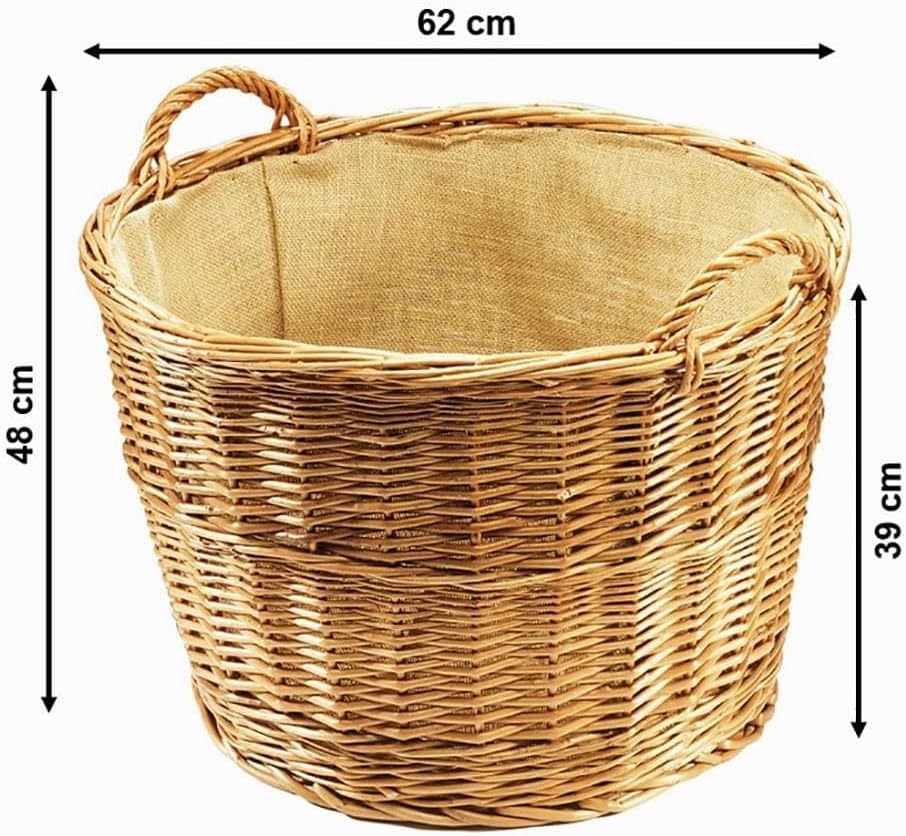 Kobolo Kaminholzkorb Universalkorb Kaminkorb Weidenkorb Holzkorb rund gekochte Weide und Leinen
