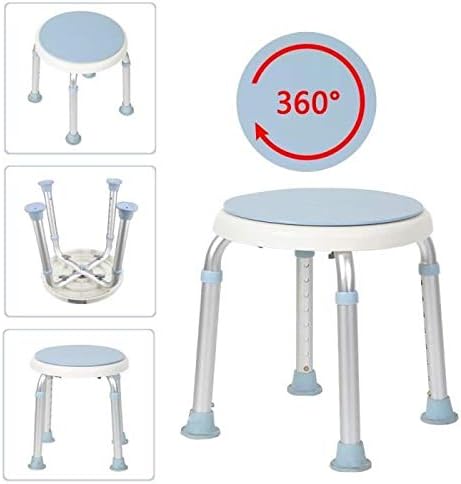 Duschhocker Duschstuhl Höhenverstellbar 360° Drehbarer Badehocker Duschhilfe aus Alu für Alter, Schw