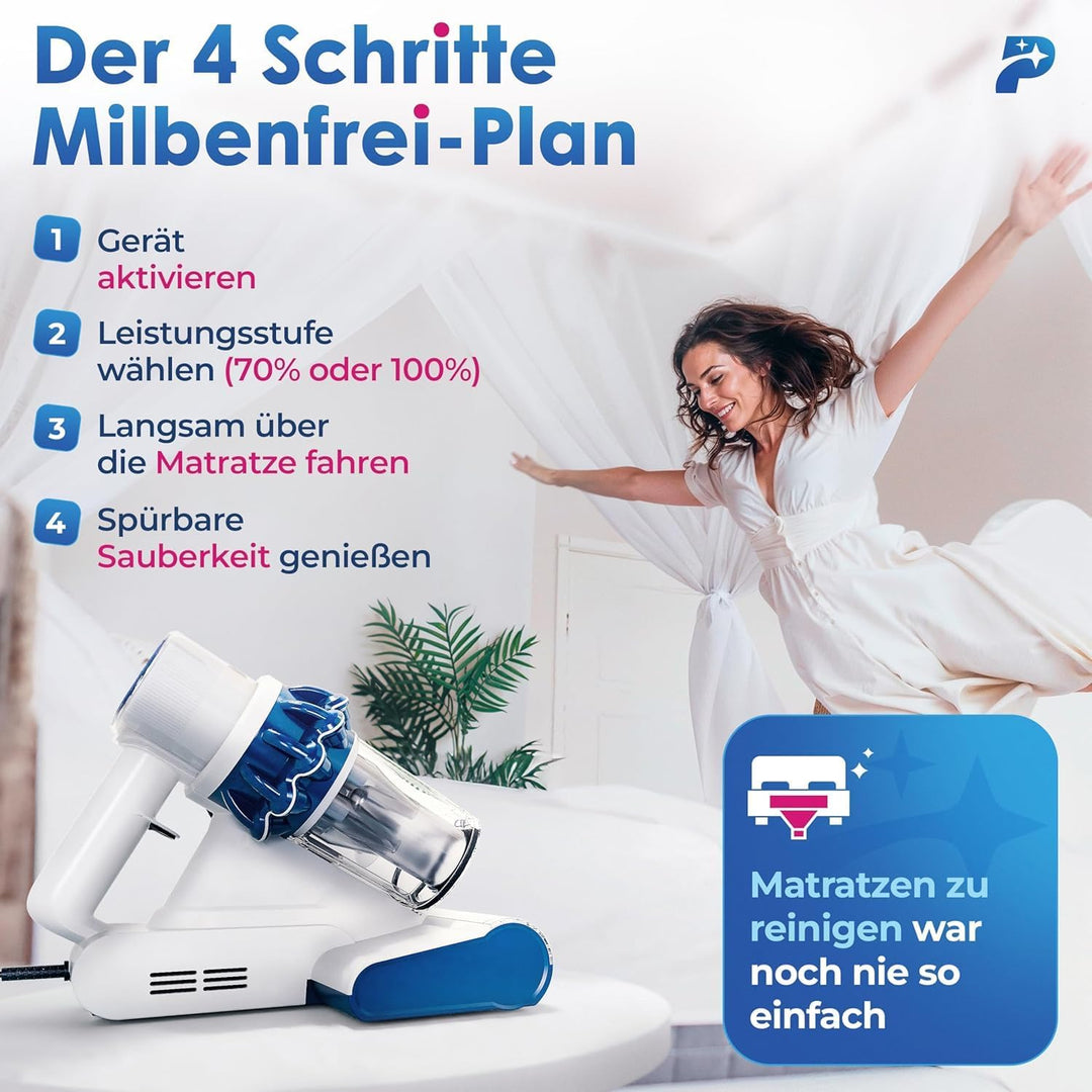 Milbensauger Mateo (Standard) - Matratzenreiniger mit UV-Licht – Entfernt 99,9% Aller Milben - Milbe