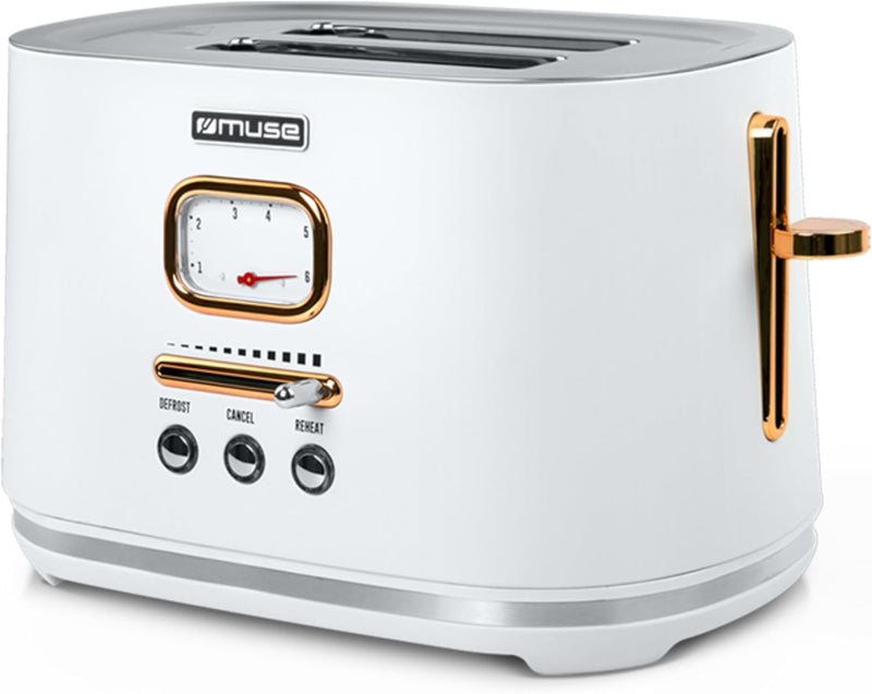 Muse Edelstahl-Toaster im weissen Retro Design, analoge Anzeige, beleuchtete Tasten, 6 Bräunungsstuf