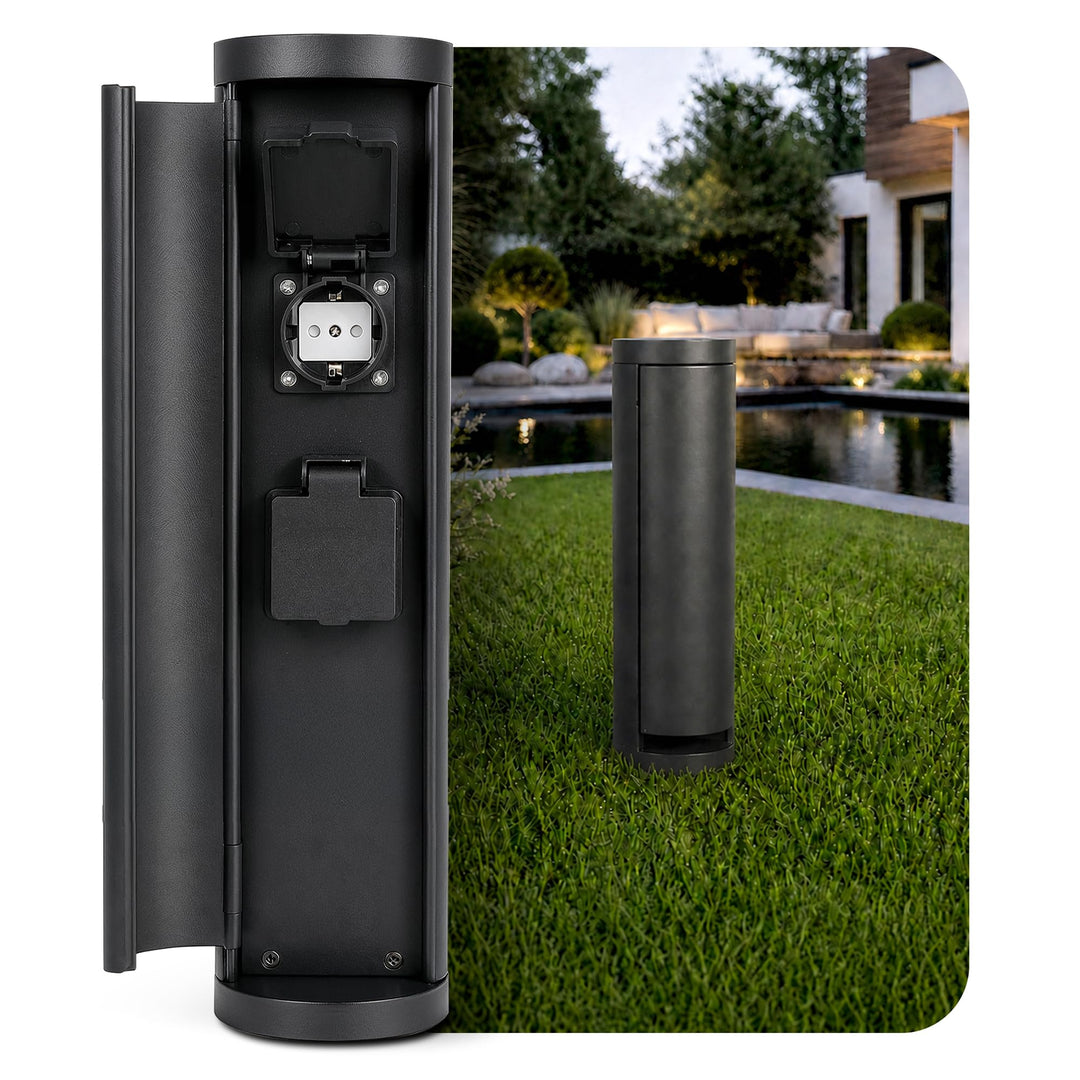 SSC-LUXon PALISO Design Steckdosensäule mit 2X Steckdosen für Garten & Aussen - Energiesäule mit Tür