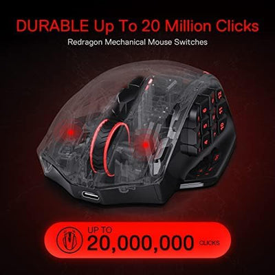 Redragon M913 Impact Elite Wireless Gaming Maus, 16000 DPI Verkabelte/Kabellose RGB Maus mit 20 Prog