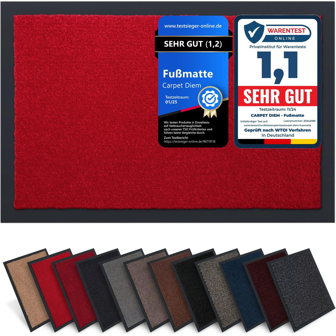 Carpet Diem Fussmatte Rot, 60x90 cm, rutschfeste Schmutzfangmatte Rot 60 x 90 cm, Rot 60 x 90 cm