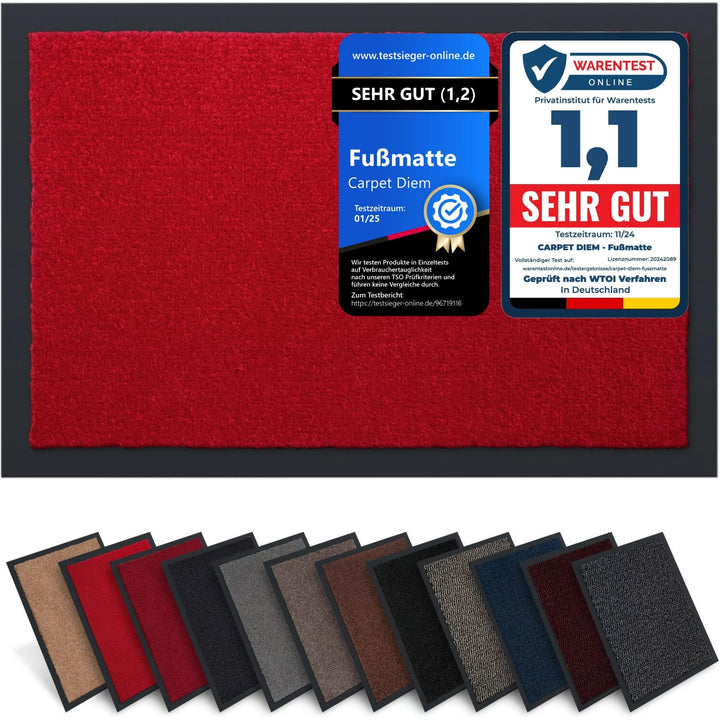 Carpet Diem Fussmatte Rot, 60x90 cm, rutschfeste Schmutzfangmatte Rot 60 x 90 cm, Rot 60 x 90 cm