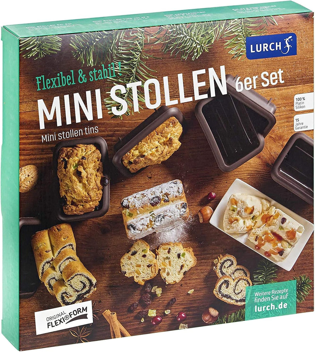 Lurch 85077 FlexiForm Mini Stollen 6er Set / Backförmchen für 6 kleine Stollen ( 9.1 x 5.6 x 3.9 cm)