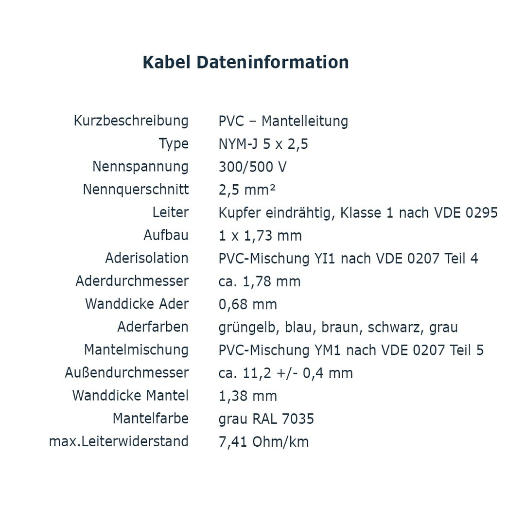 NYM-J 5x2,5 mm² 20m Mantelleitung Installationskabel Stromkabel nach DIN VDE 0250 M18 20 m NYM-J 5x2