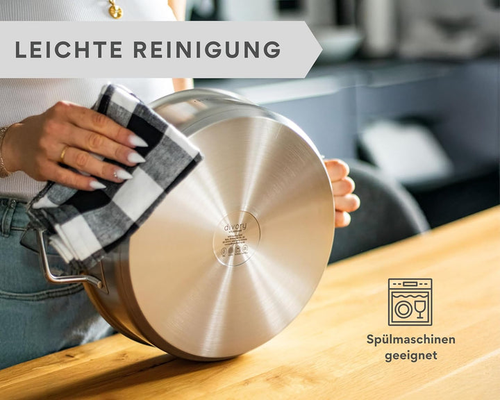 Schmorpfanne 28cm – Hohe Edelstahl Servierpfanne unbeschichtet & ohne PTFE/PFOA, Schmortopf mit Deck