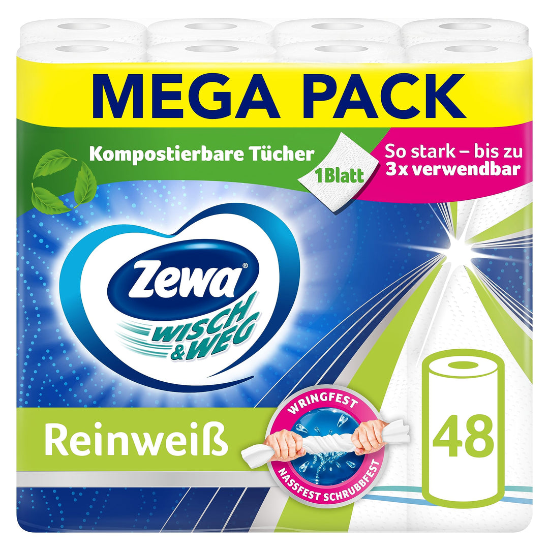Zewa WischundWeg Reinweiss Küchenrolle mit Power-X-Struktur, 48 Stück Weiss/Opulenter Garten 48 Stüc
