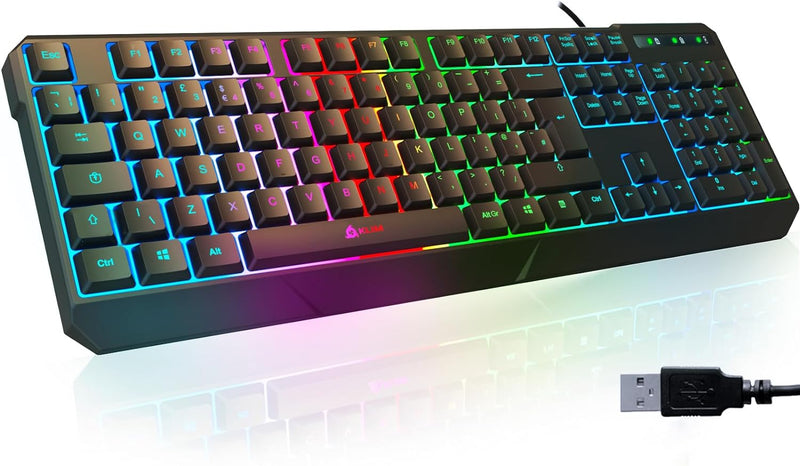 KLIM Chroma Gaming Tastatur - UK Layout - mit Kabel USB - NEU 2024 - Langlebig Ergonomisch Wasserdic