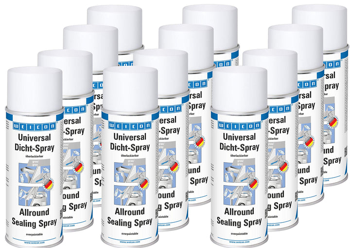 WEICON 12-11555400 grau Universal Dicht-Spray 12er-Set – 400 ml haftstarker Sprühkunststoff 12 Dosen