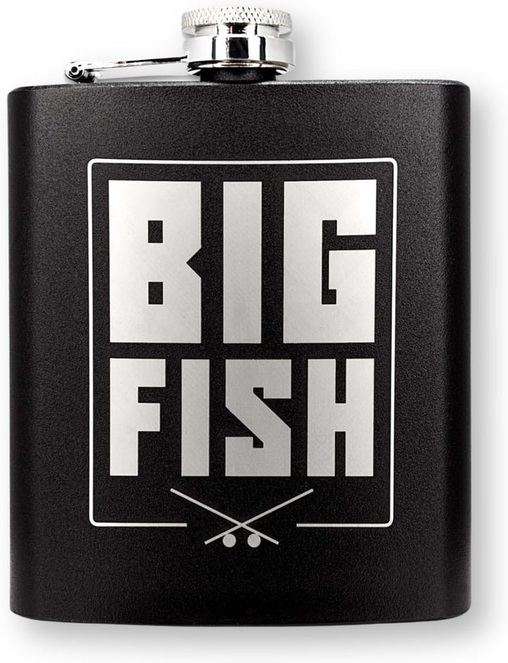 Monkey Lures Flachmann Edelstahl für Angler Set, mit Bechern, Angler Geschenk, Geschenk für Angler,