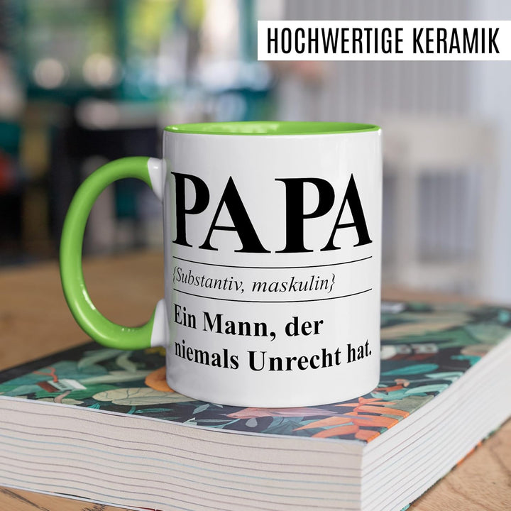 Tasse Papa Geschenk Papa (Substantiv, maskulin) Ein Mann, der niemals Unrecht hat, Kaffeetasse Vater