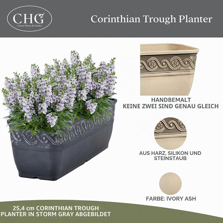 Classic Home and Garden Korinthischer Blumentopf aus Kunstharz, rechteckig, Betongrau, 45,7 cm 18" T