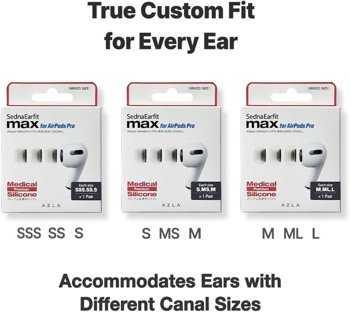 AZLA SednaEarfit MAX for AirPods Pro 3 Pairs (S/MS/M) AZL-MAX-APP-SET-M, AZL-MAX-APP-SET-M