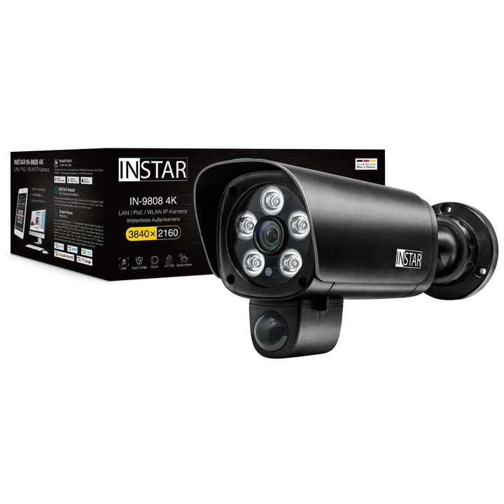 INSTAR IN-9808 4K IP Überwachungskamera aussen schwarz, LAN/WLAN/PoE, HomeKit Kamera, AI-Personenerk