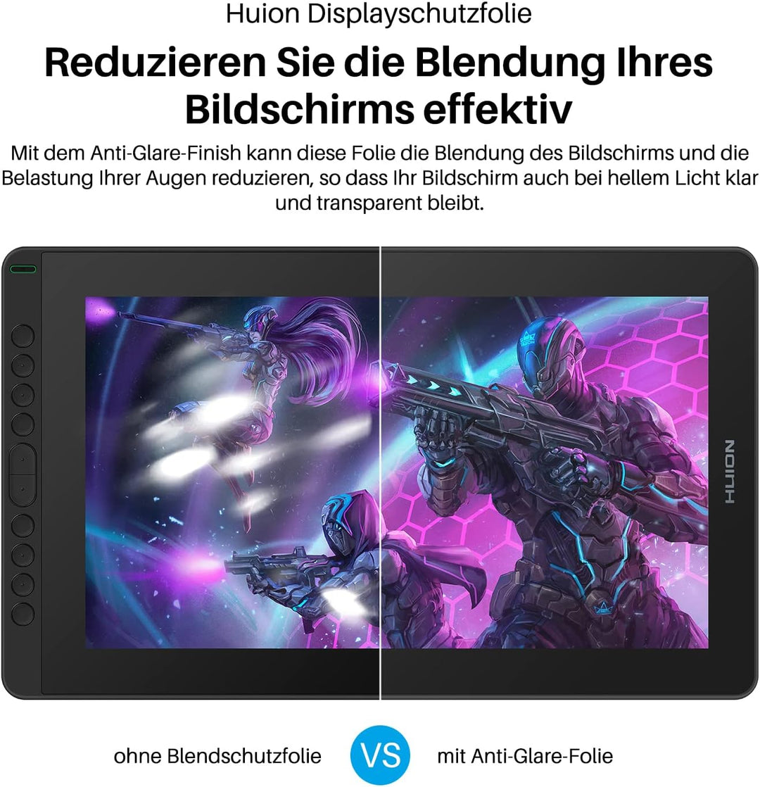 HUION Displayschutzfolie KAMVAS 16 (2021) Zeichentablett, Anti-Glare 15,6 Zoll Displayschutzfolie Gr