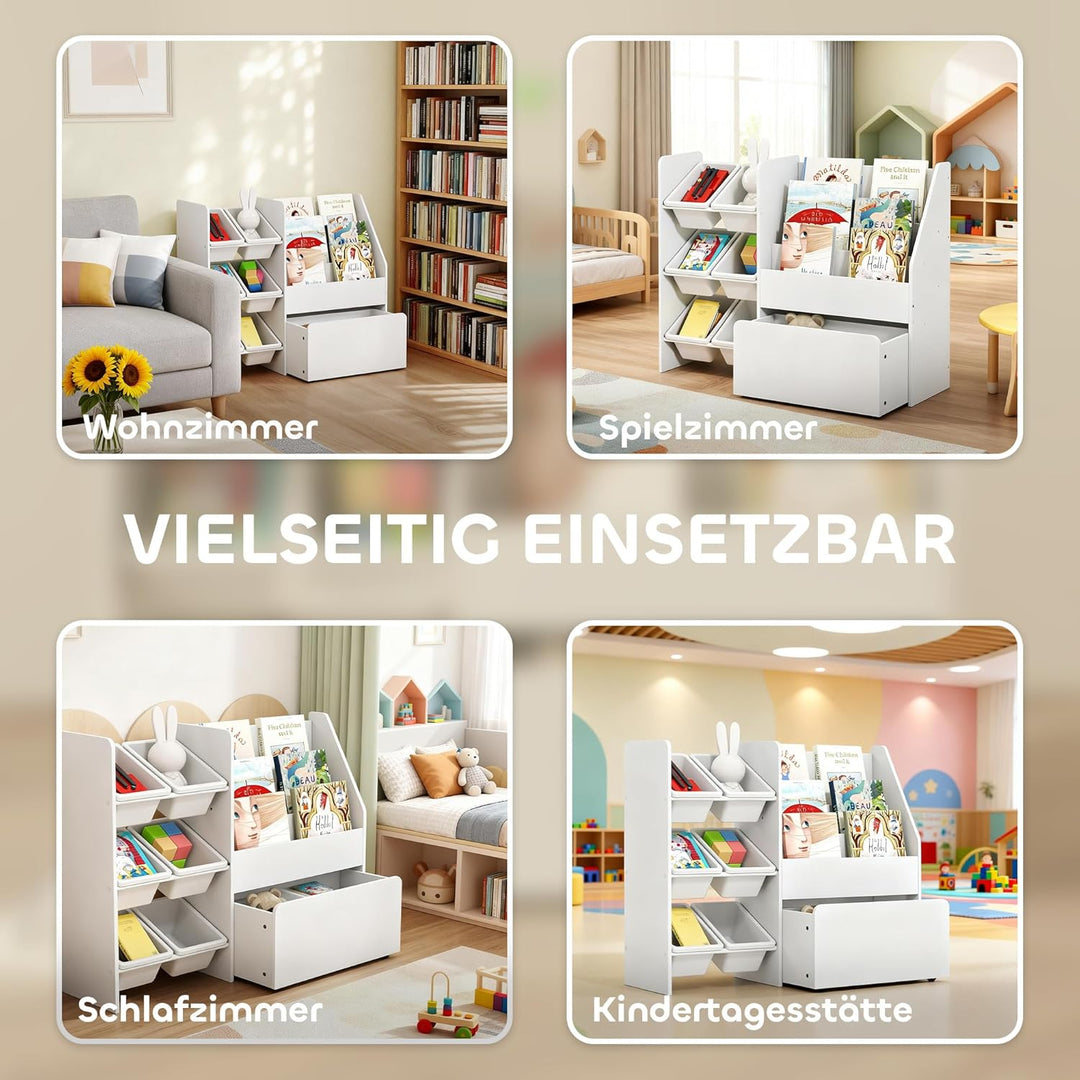 AIYAPLAY Kinderregal, Kinder-Bücherregal mit 6 herausnehmbaren Aufbewahrungsboxen, Bücherablagen, ro