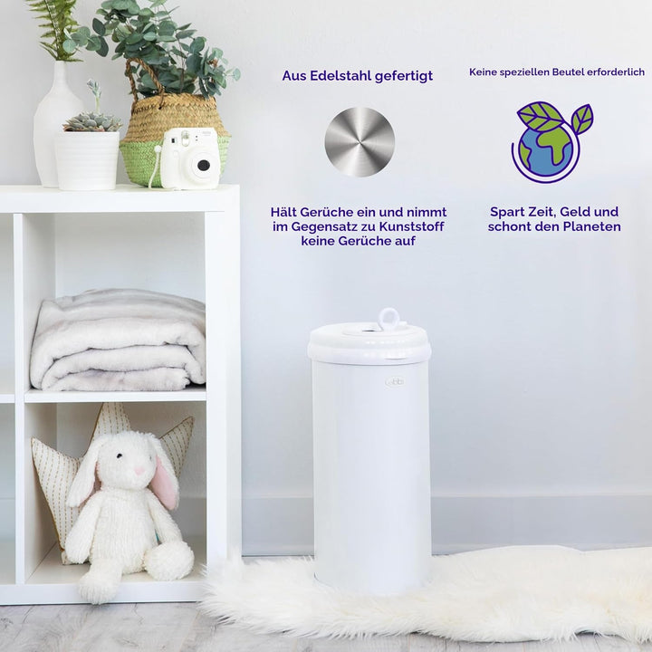 Ubbi Edelstahl Windeleimer, Weiss White, White