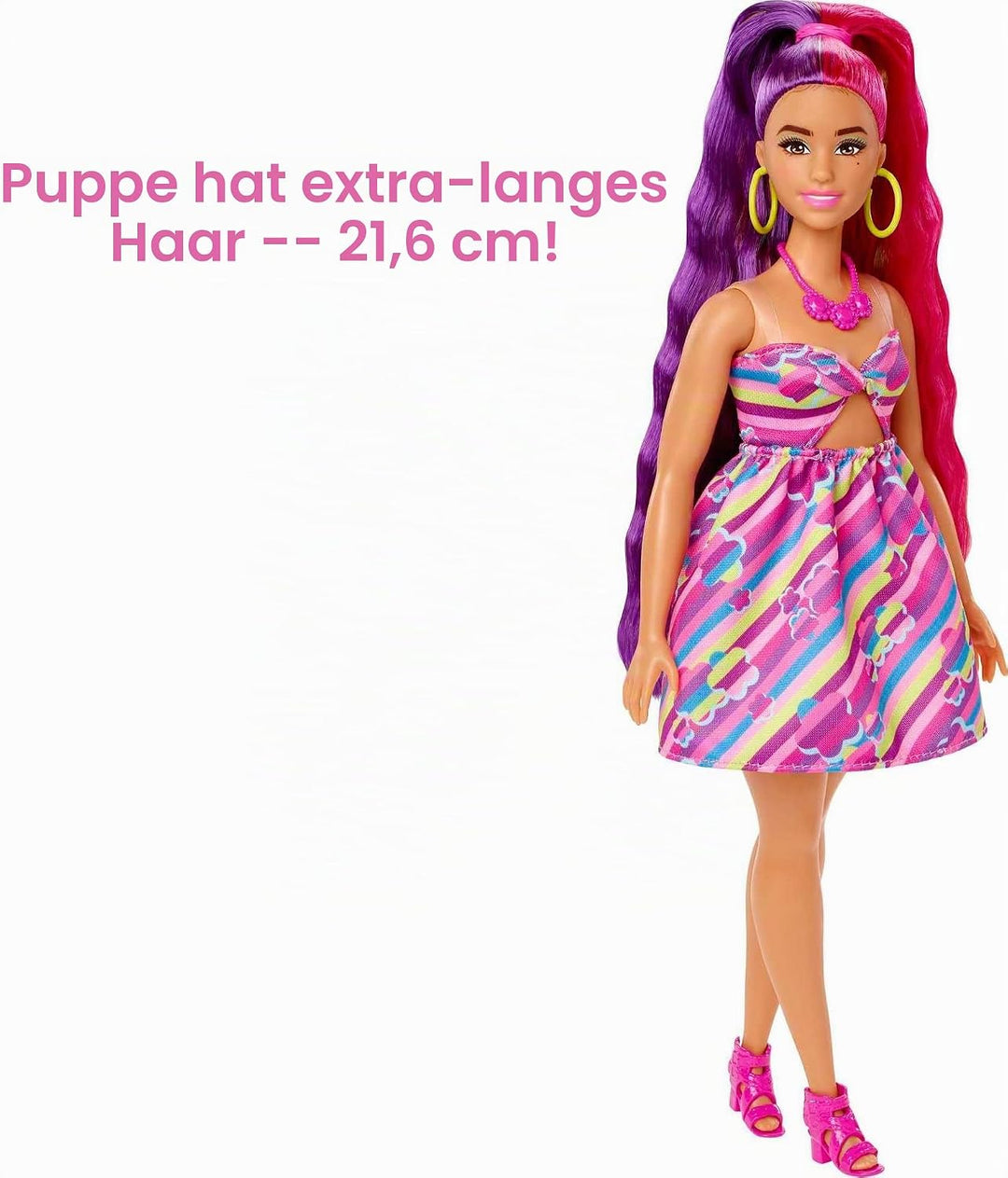 Barbie HCM89 - Totally Hair Puppe (Blond/Bunte Haare) im Blumen Print Kleid mit 15 Zubehör Teilen fü