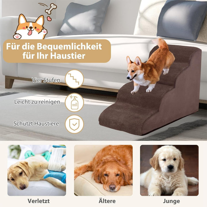SOARS Hundetreppe 4-Stufig, Haustiertreppe aus Hochdichtem Schwamm, Katzentreppe mit Abnehmbarem, Wa
