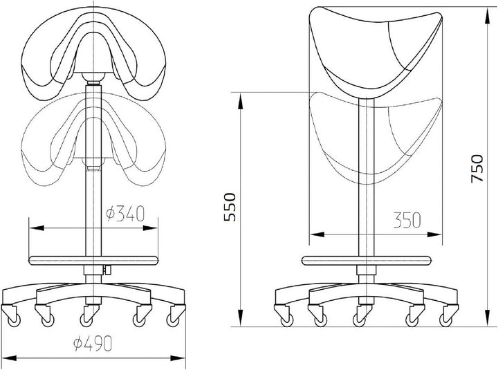 VAKON SALON - Ergonomischer Sattelhocker auf Rollen, höhenverstellbar von 55-75 cm mit Fussring - Dr