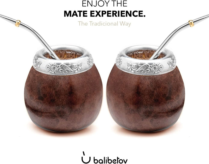 BALIBETOV Set aus Natürlichem Kürbis Tasse für Mate Tee Handgefertigt Inkl. Strohhalm (Yerba Mate St