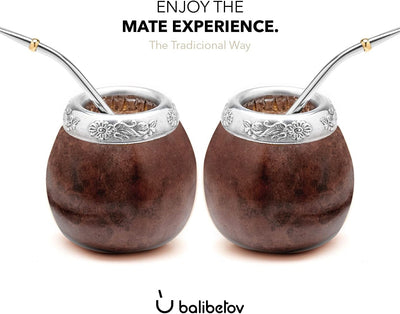 BALIBETOV Set aus Natürlichem Kürbis Tasse für Mate Tee Handgefertigt Inkl. Strohhalm (Yerba Mate St