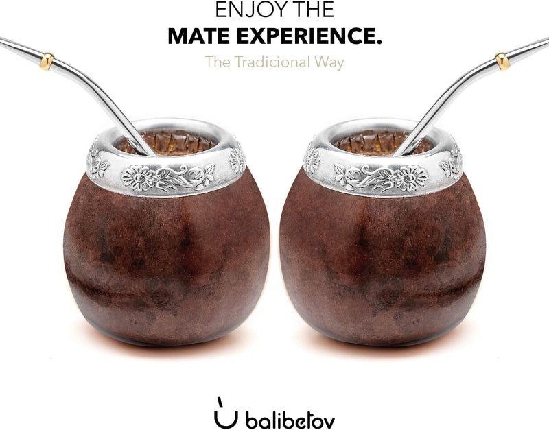 BALIBETOV Set aus Natürlichem Kürbis Tasse für Mate Tee Handgefertigt Inkl. Strohhalm (Yerba Mate St